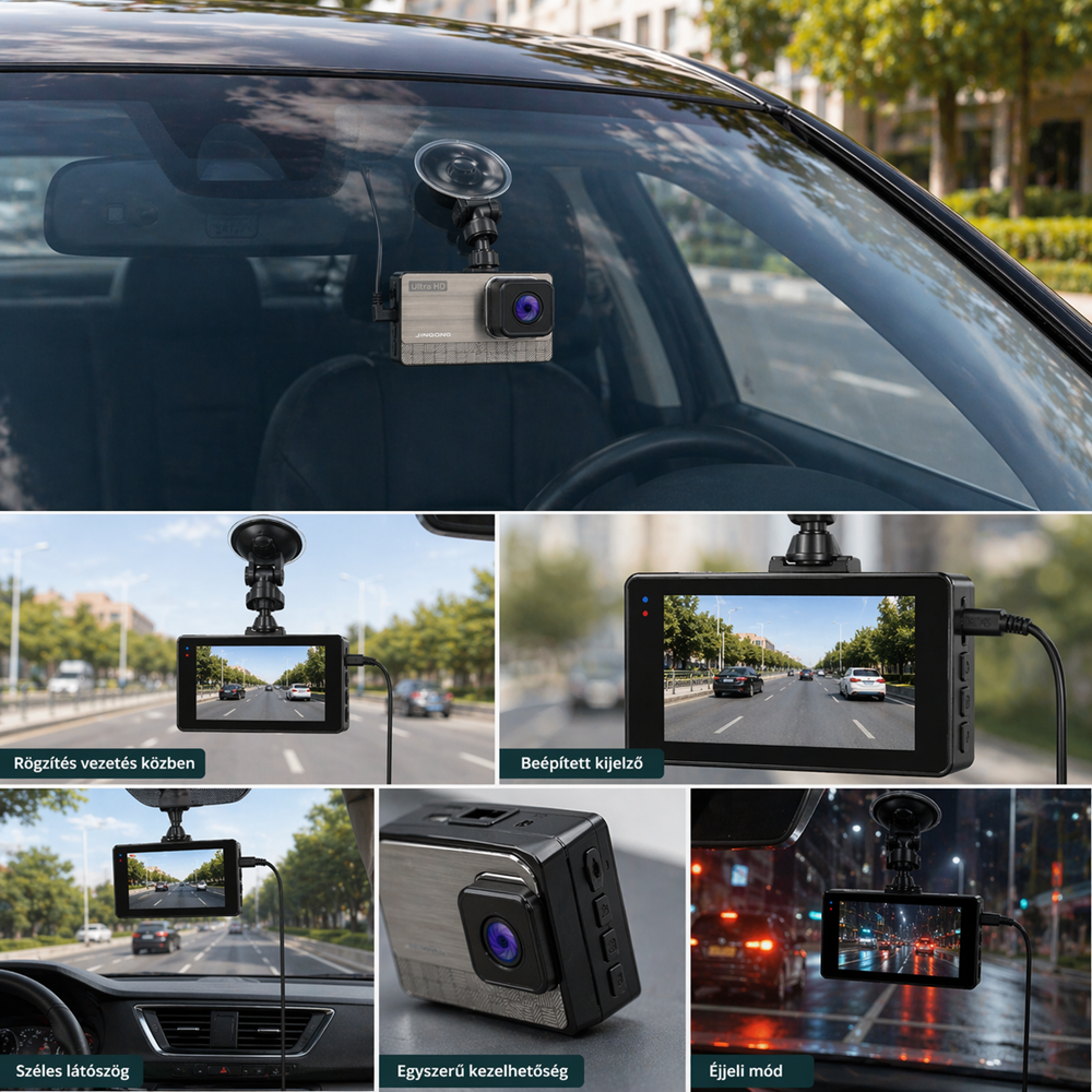 JINGONG KOS-14046 2K Autós menetrögzítő kamera – Full HD Dash Cam, szélvédőre rögzíthető, éjjeli mód, loop felvétel (BBD) 4