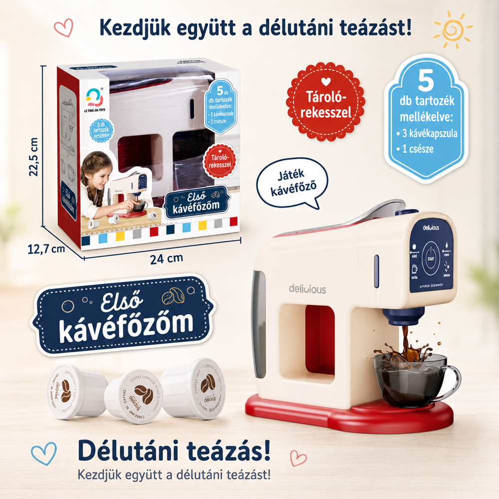 Játék kávéfőző gyerekeknek csészével – konyhai szerepjáték kávégép szett (BBJ) 3