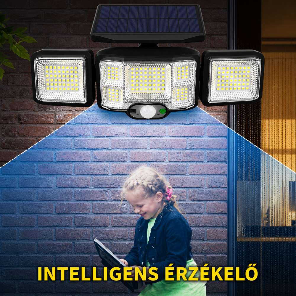 Napelemes LED lámpa 192 LED – mozgásérzékelős kültéri fali lámpa távirányítóval JD-2192A (BBD) 4