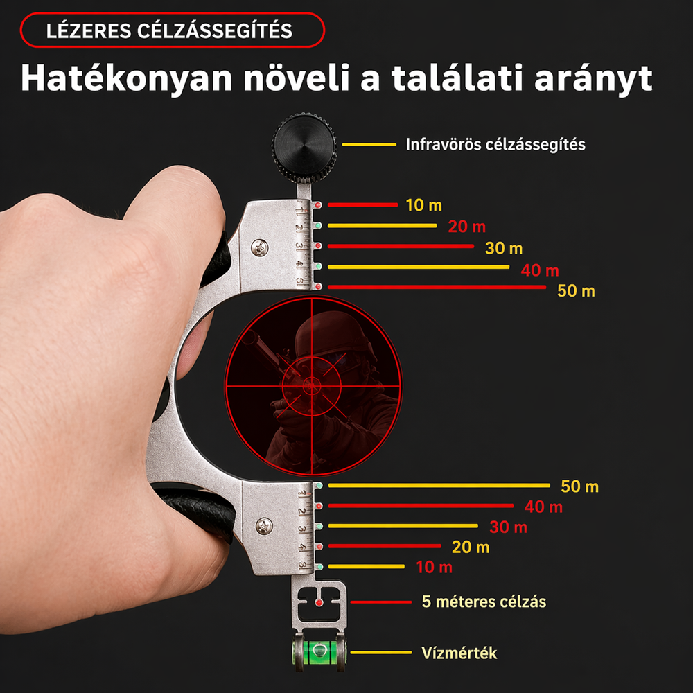 Professzionális csúzli lézeres célzóval – alumínium vadász csúzli latex gumival és bőrzsebbel 5