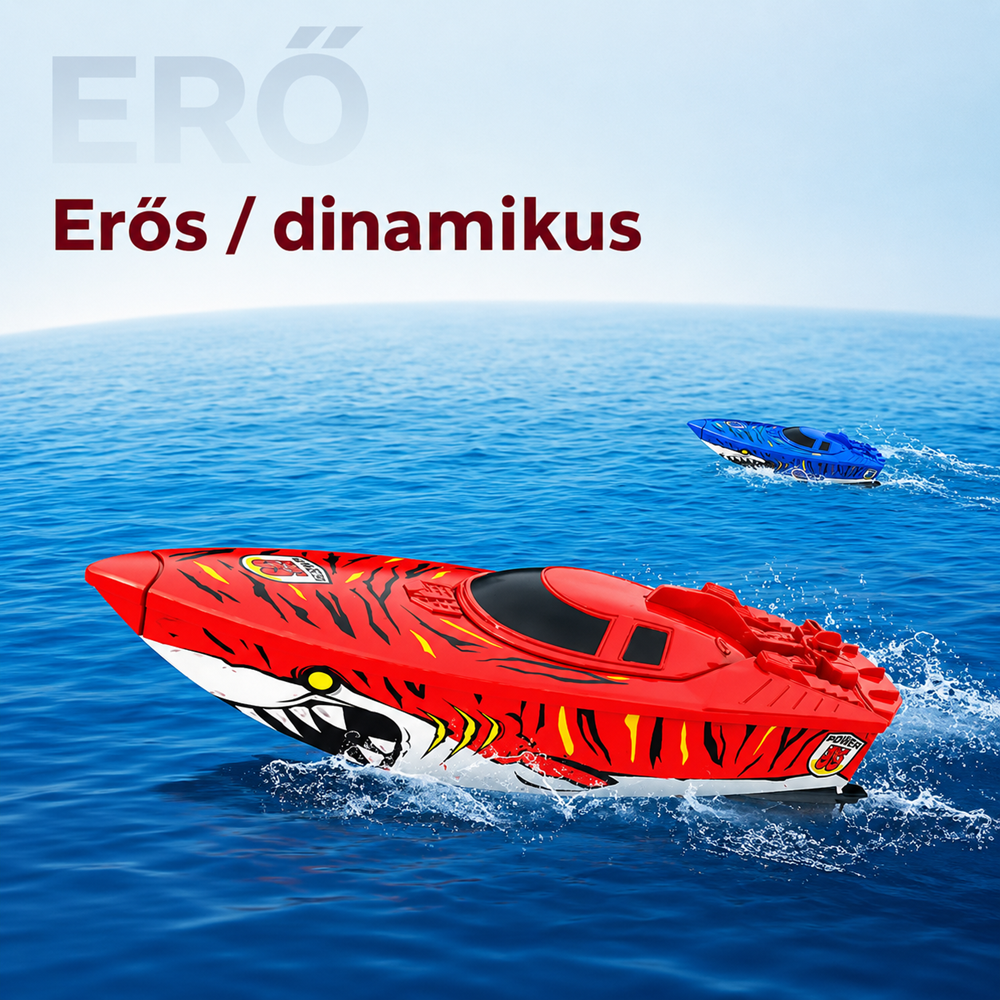 Shark Racer távirányítós RC hajó – cápa mintás elemes vízi versenyjáték (BBMJ) 3