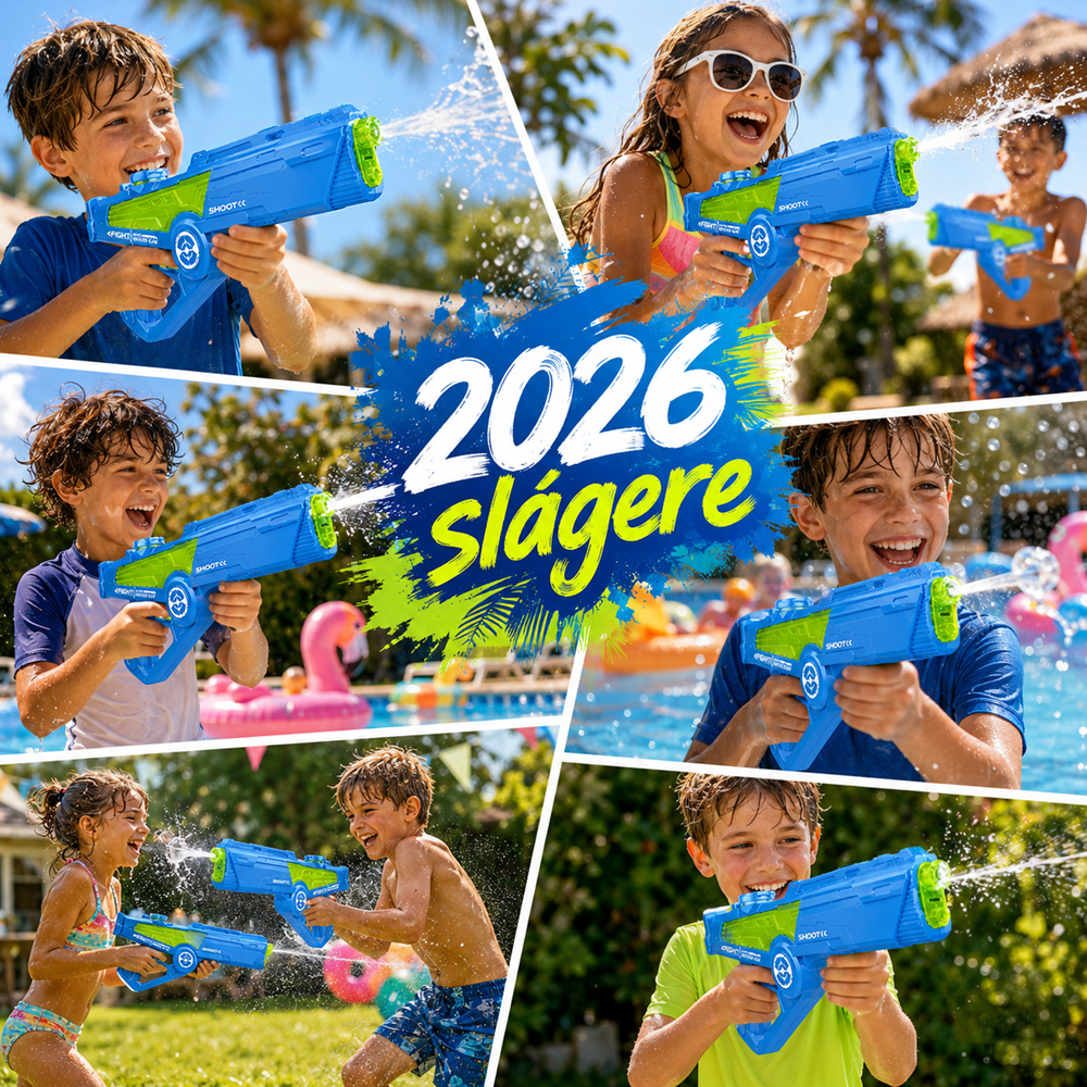 SplashPower kék elektromos vízipisztoly gyerekeknek – automata vízfegyver hosszú hatótávval (BBMJ) 2