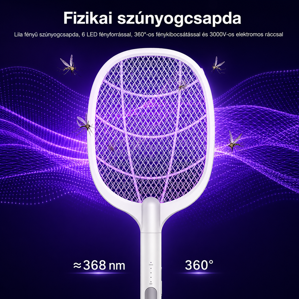 YPD LTD-618 elektromos szúnyogirtó ütő állvánnyal – újratölthető USB-C rovarcsapda 1200 mAh akkumulátorral (BBD) 3