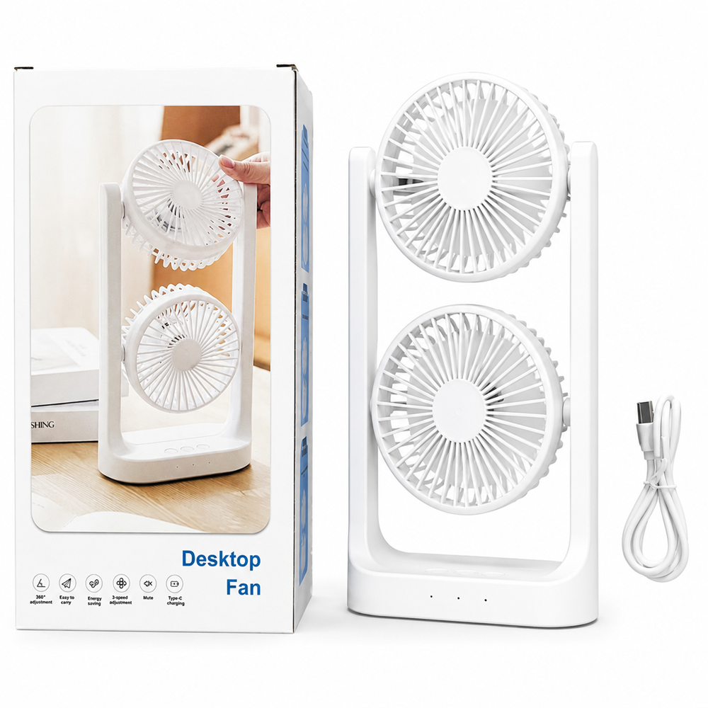 BreezeMax 360°-ban állítható duplafejes asztali ventilátor – USB, LED világítással 53202 (BBM)3