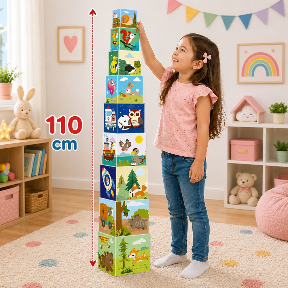 Dohi 10 Cubes Forest építőkocka készlet – 10 darabos fejlesztő toronyépítő játék gyerekeknek (BBMJ) 4