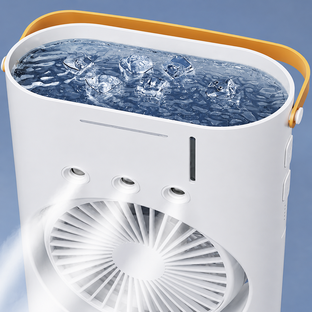 IceCool dupla léghűtő ventilátor párásító funkcióval – jéggel tölthető USB asztali hűtőventilátor (BBM)1