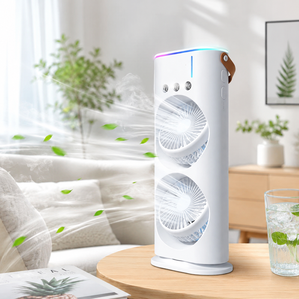 IceCool dupla léghűtő ventilátor párásító funkcióval – jéggel tölthető USB asztali hűtőventilátor (BBM)3